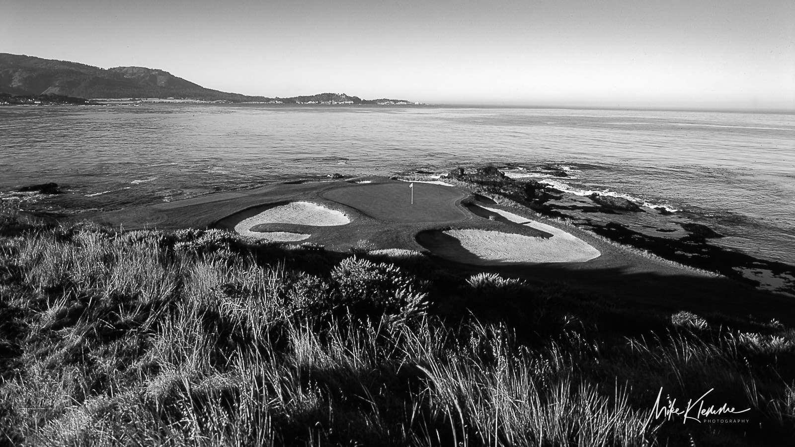 Pebble Beach Hole 7 Black and White Golf Art | Monochrome Collection